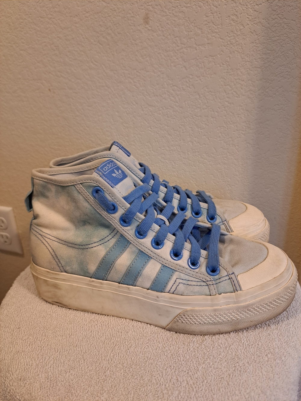 Adidas Nizza Platform Mid Acid Wash Blue Fusion Sneakers Size 7.5 HQ4327